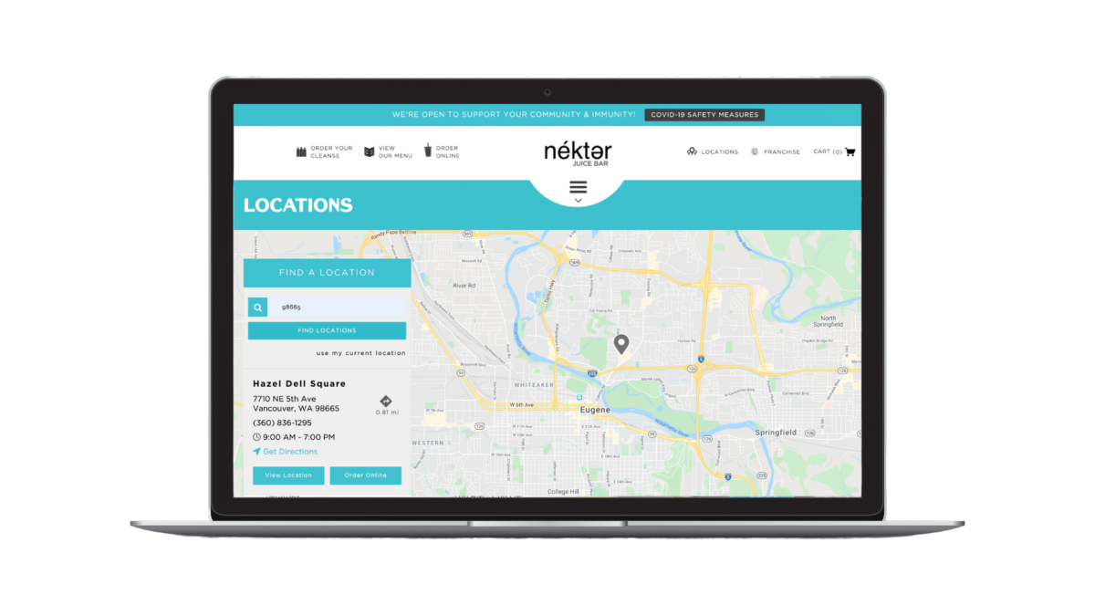 Local Landing Page Example of Nekter juice bar