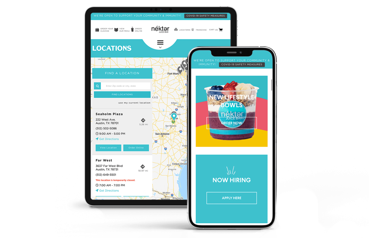 SOCi local pages of Nekter Juice Bar on mobile phone and tablet