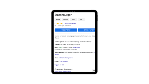 An image of a local listing for Smashburger