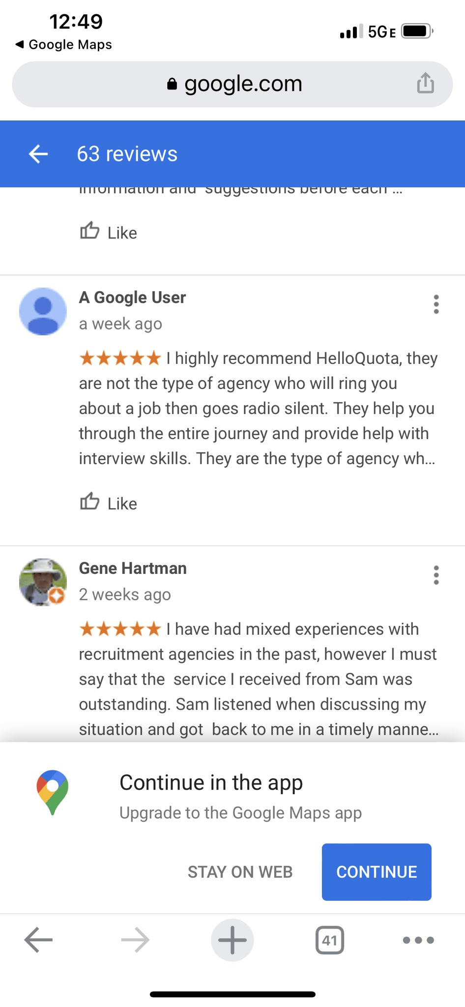 An image showing a review on Google from "Google User" showcasing anonymous reviews