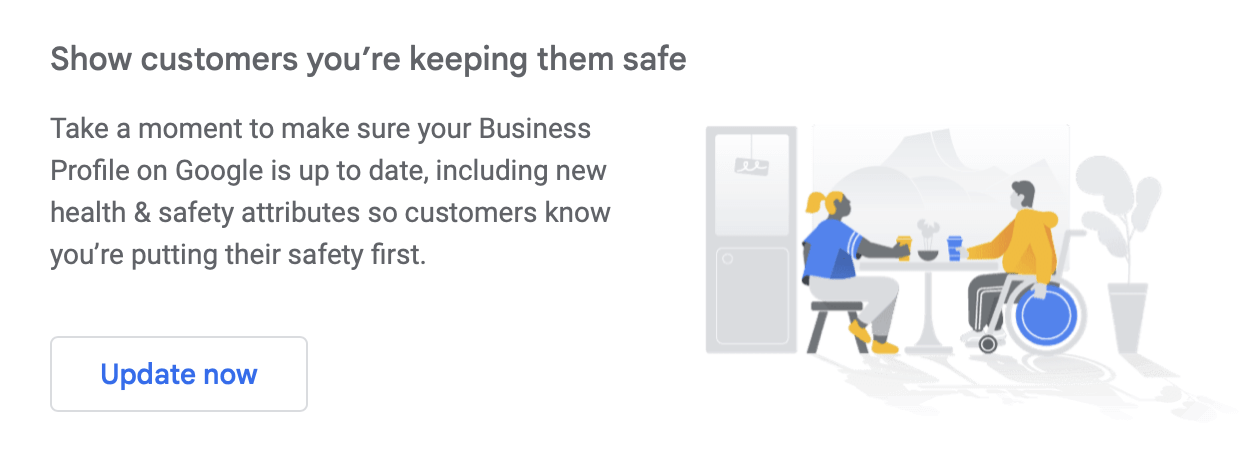 An image from a GBP email asking businesses to update their health and safety attributes