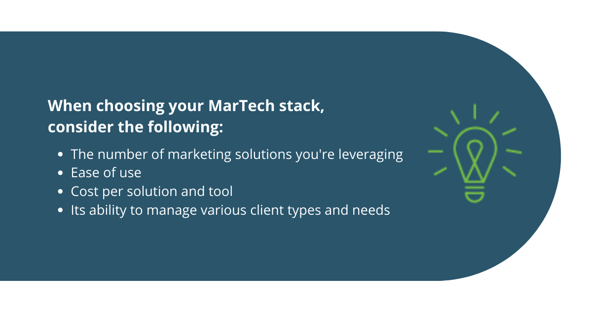 A snapshot of the infographic that shares what to consider when choosing a MarTech stack
