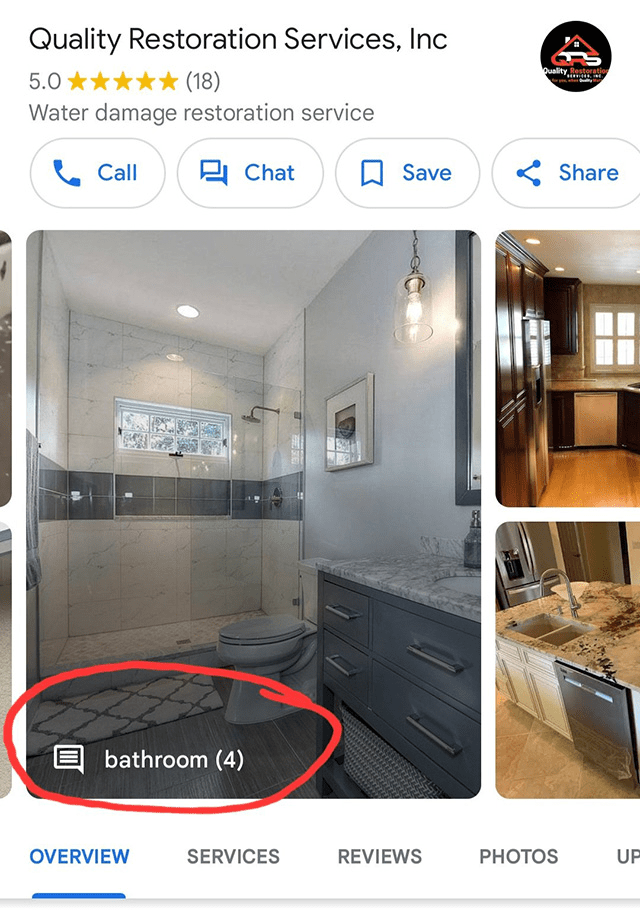An image showcasing an example of Google's new "preview this place" in a Google listing for Quality Restoration Services