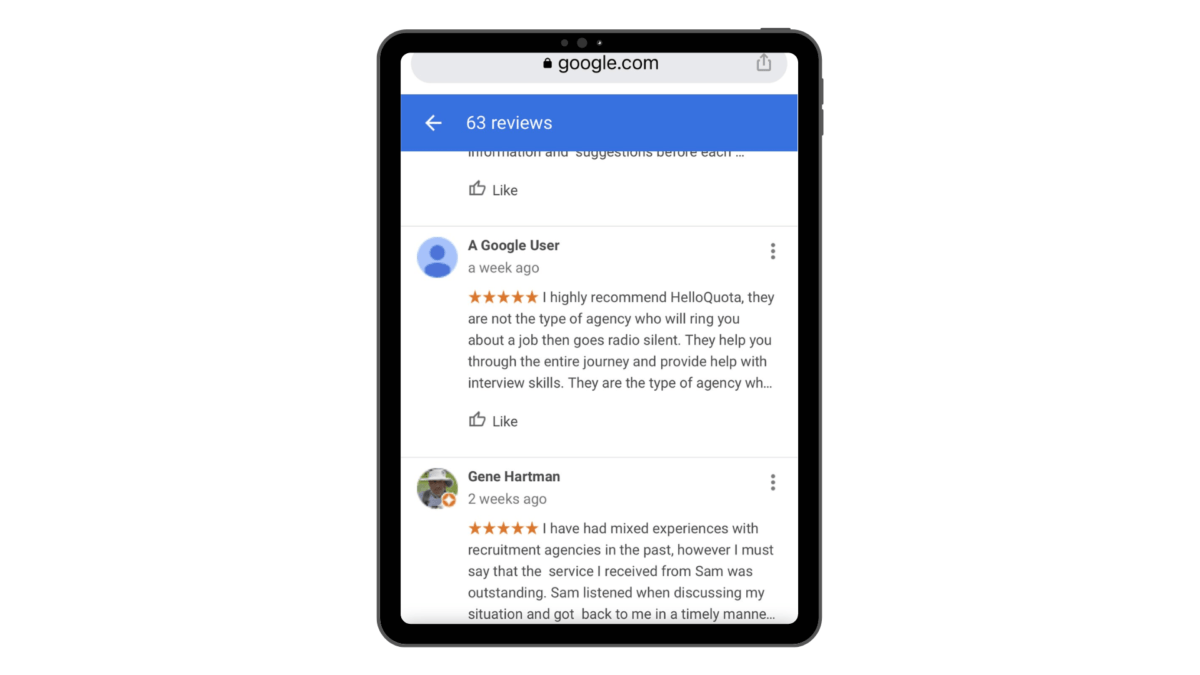 An image showing a review on Google from "Google User" showcasing anonymous reviews