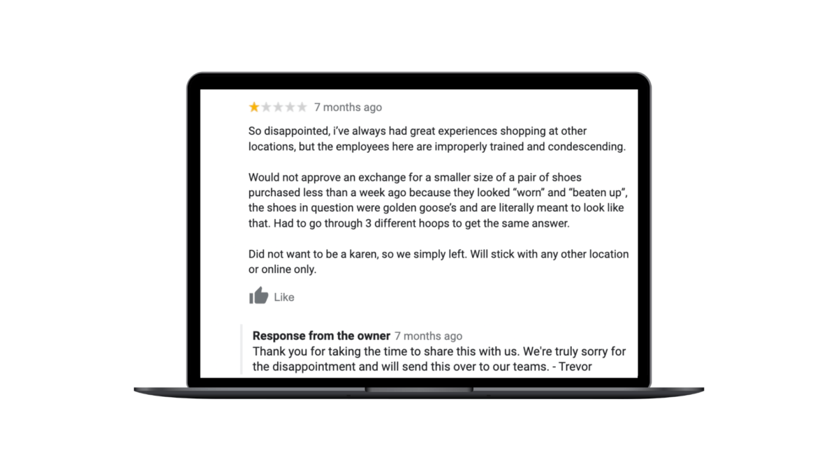 An example of a negative review from a customer that received poor customer service