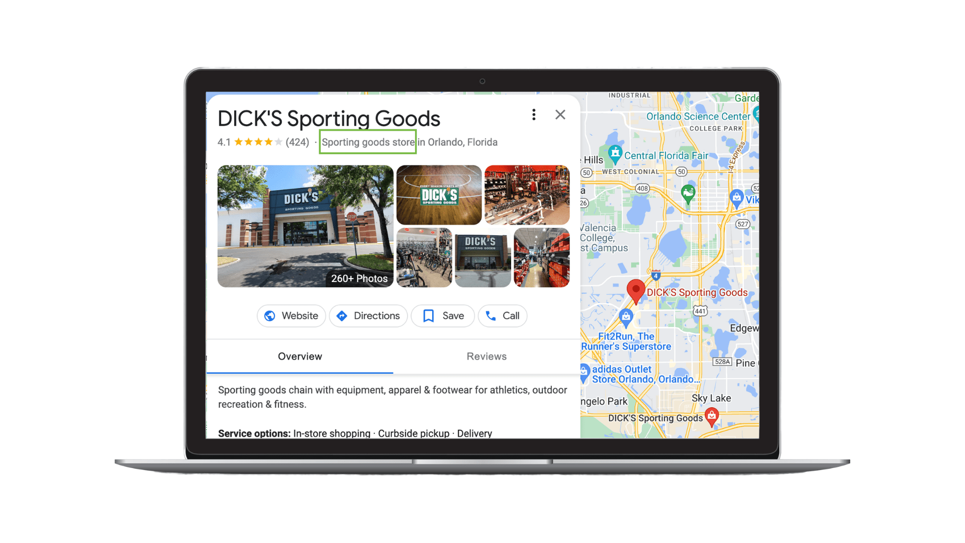 Screenshot of a DICK’S Sporting Goods store’s business category on its GBP