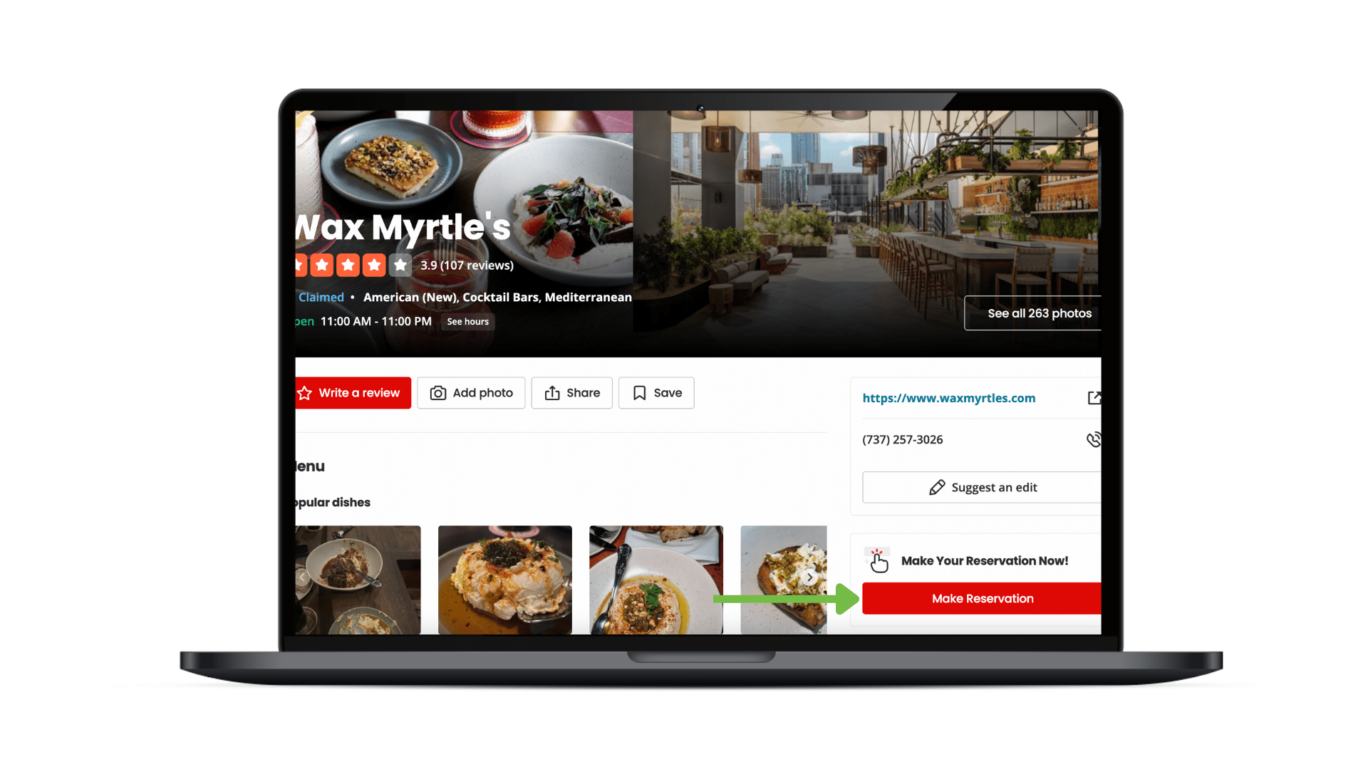 An image showcasing how to make a reservation within Yelp