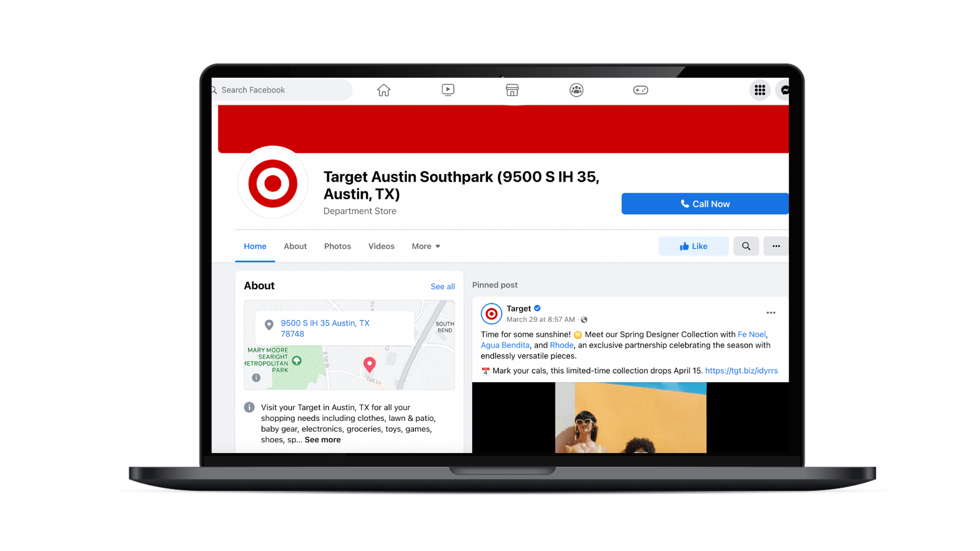 A computer showing an example of one of Target's Facebook Store Pages
