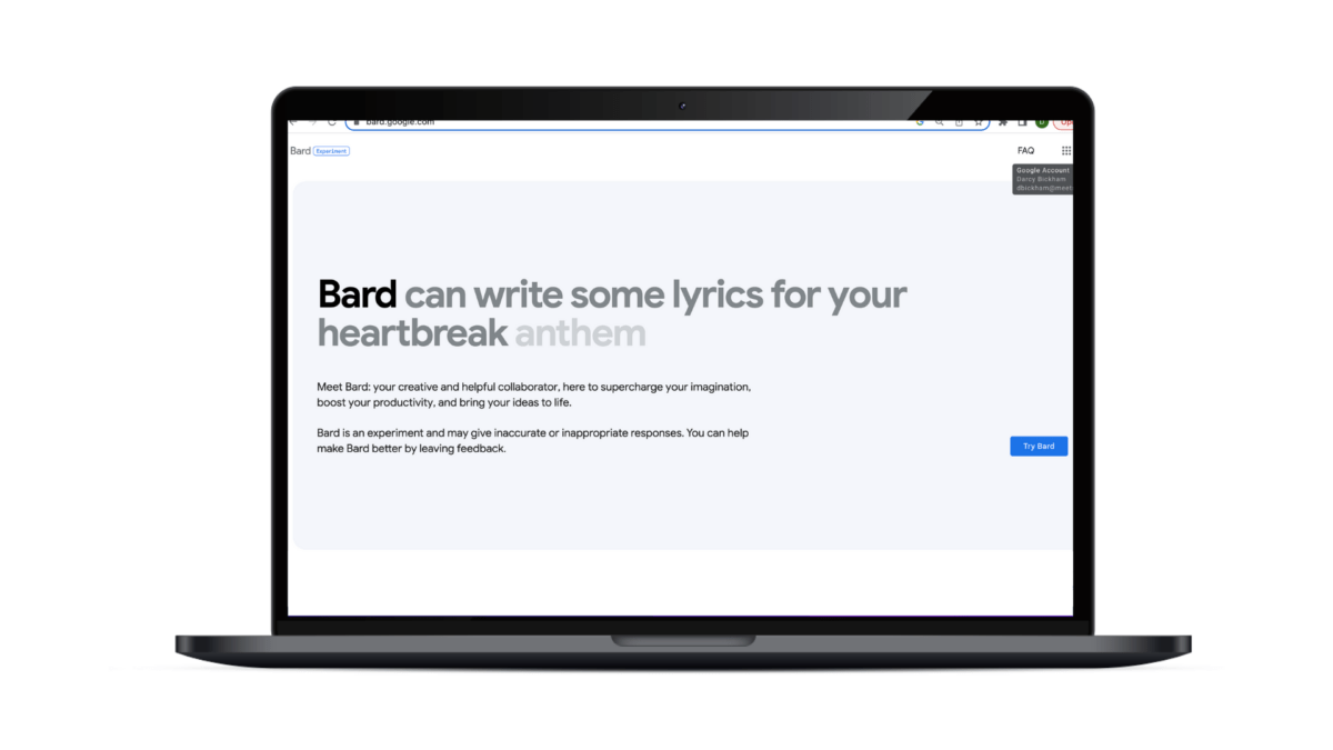 The homepage of Google's Bard