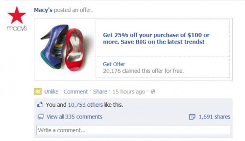 Facebook offer example