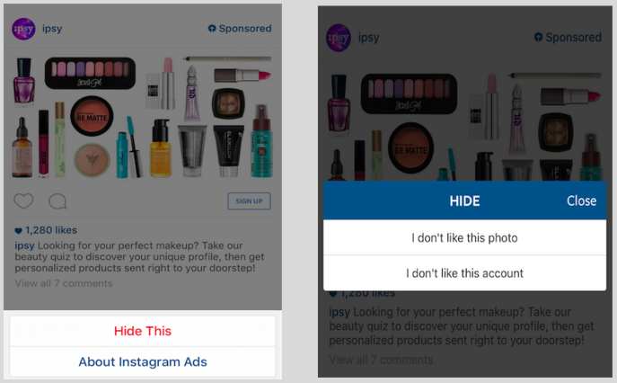 Hiding sponsored ads on instagram