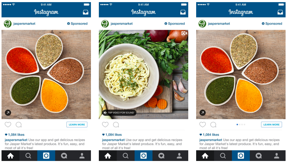 3 Instagram Advertisement types photo video carousel