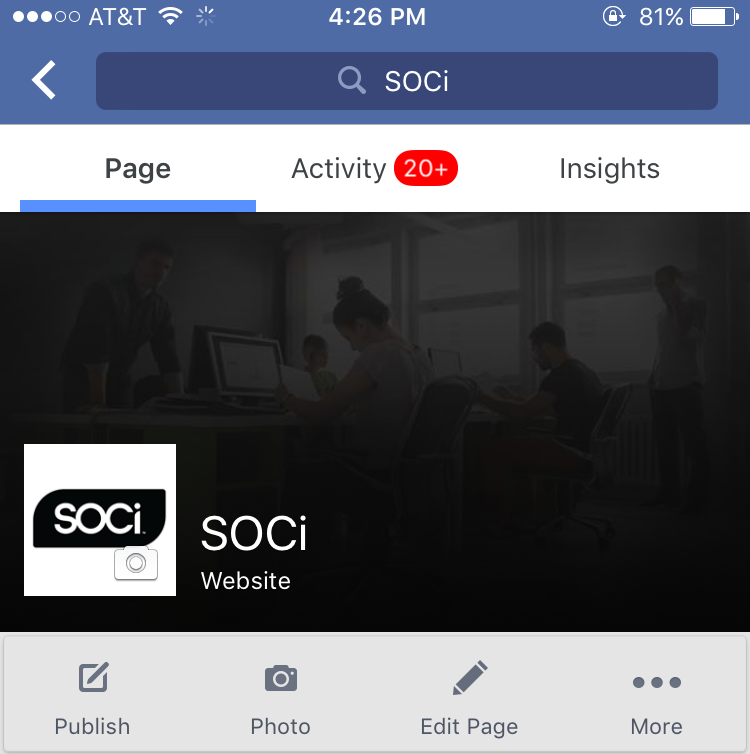 Mobile screenshot of SOCi facebook page