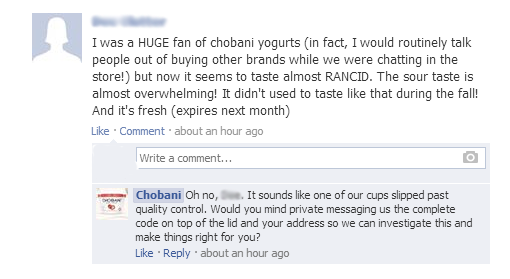 Chobani Example Social Media Post
