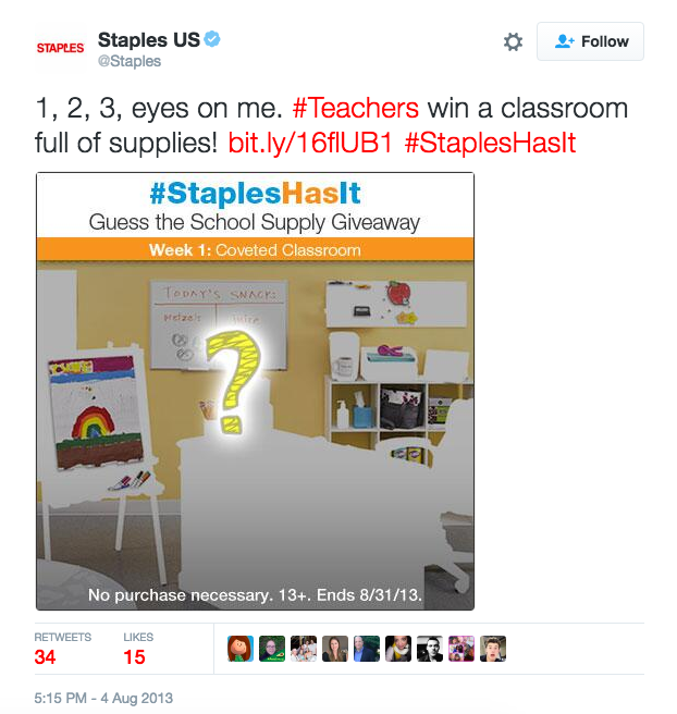 Staples Back-to-School Contest Tweet