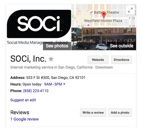 SOCi Inc on Google Search
