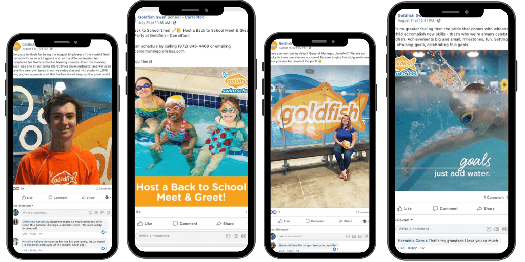 Goldfish Swim School- Profiles and Pages Overlaid onto Screens