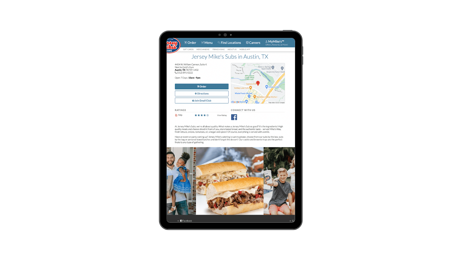 An image showing Jersey Mike's Subs' local landing page that includes high quality imagery