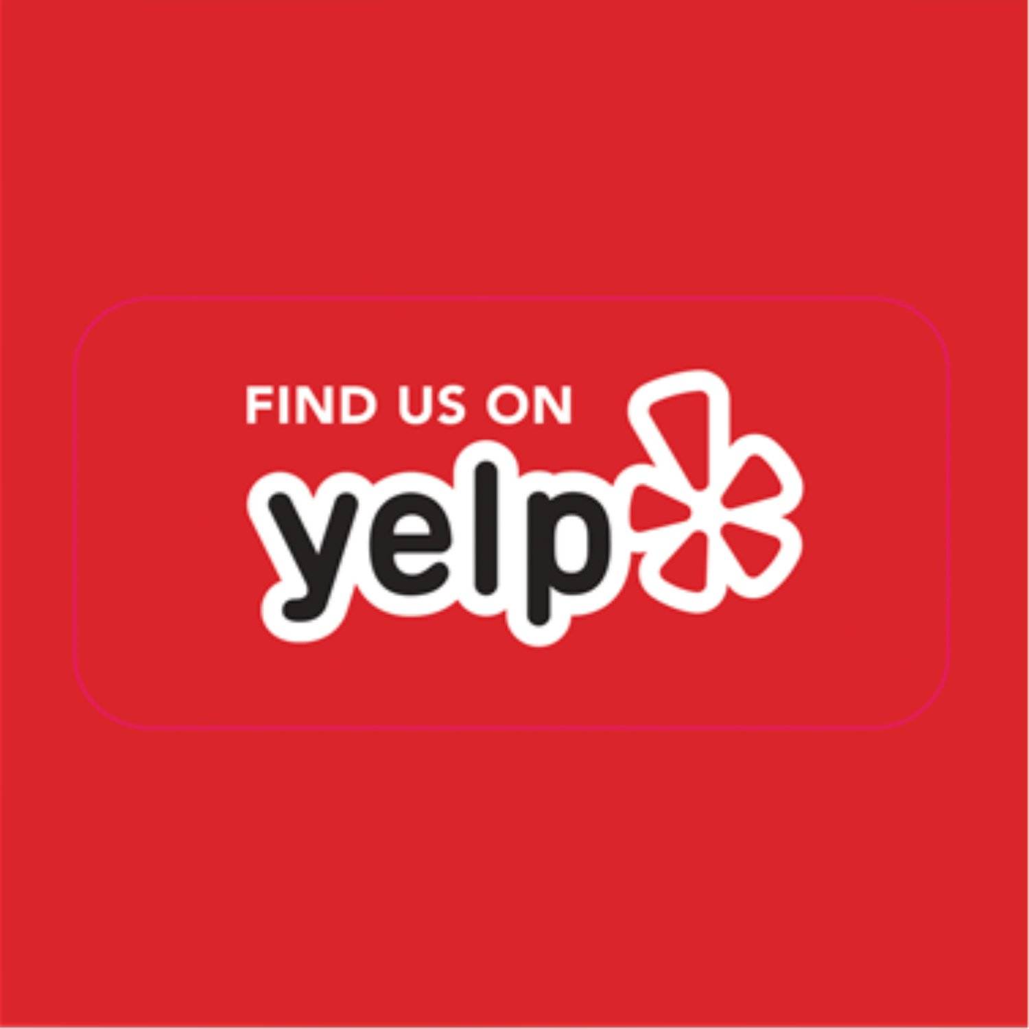 A red square with the text, "Find Us On Yelp" and the Yelp logo