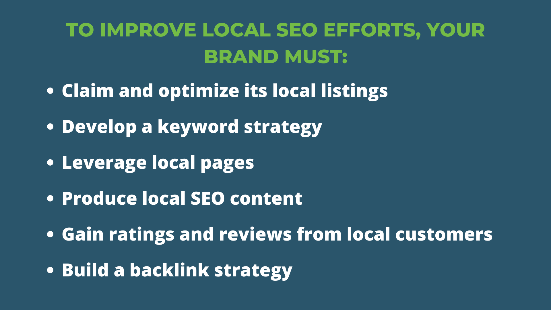 A list of ways marketers can improve their local SEO efforts