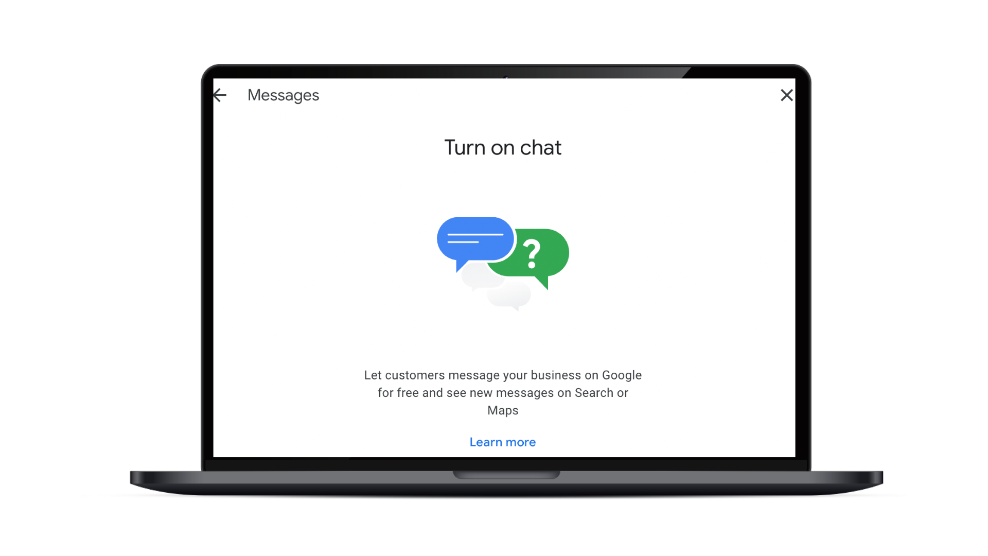 An image showing the option to turn on your chat with Google Business Messages