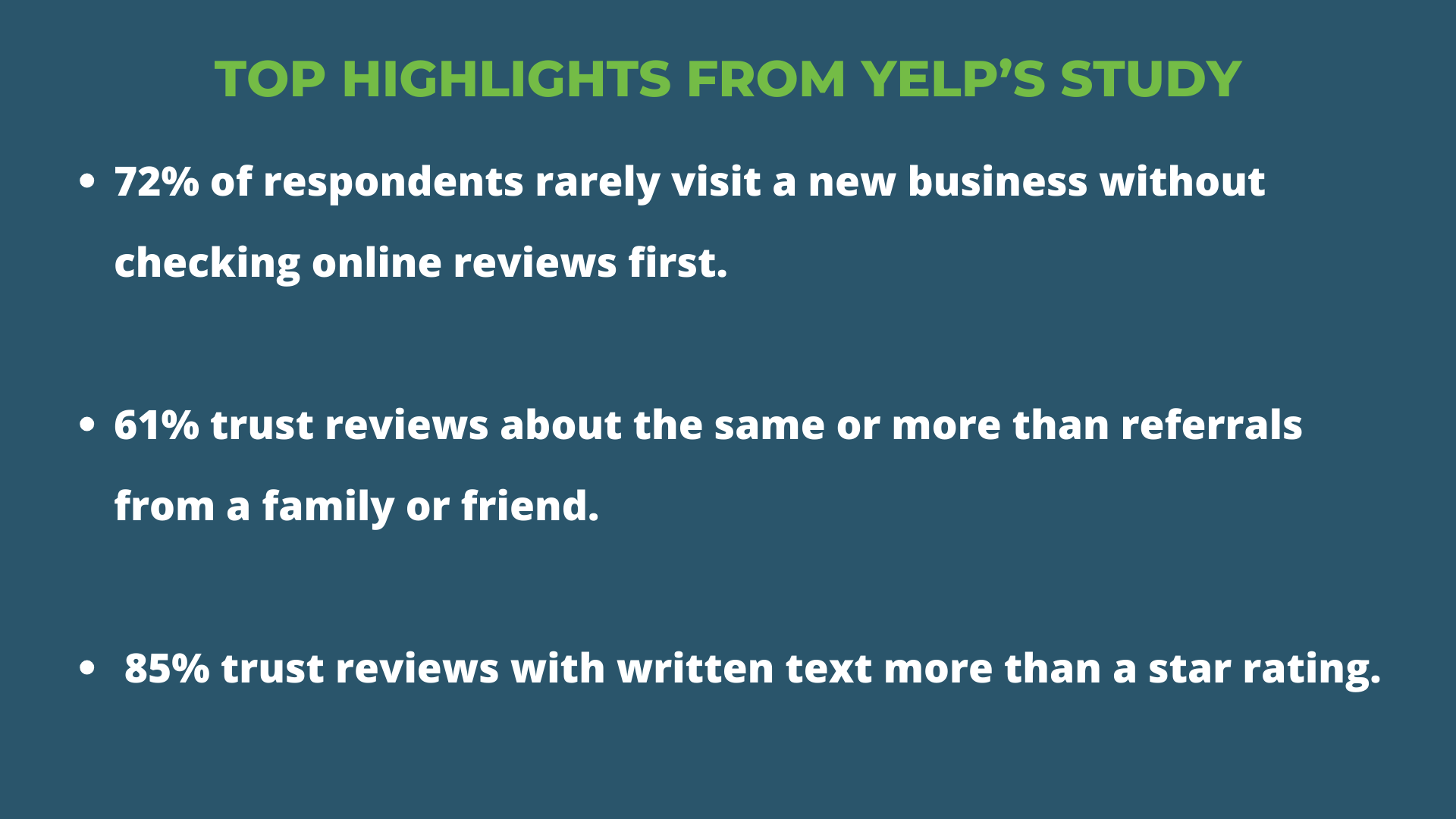 A blue box with white text highlighting the top findings from Yelp's study