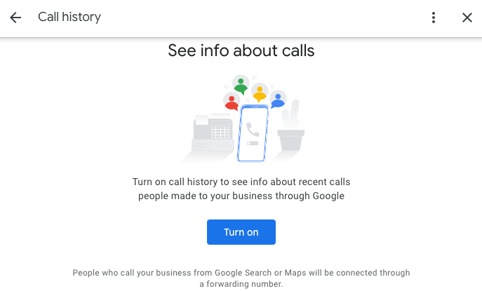 An image highlighting that call history can now be found again in Google Business Profiles