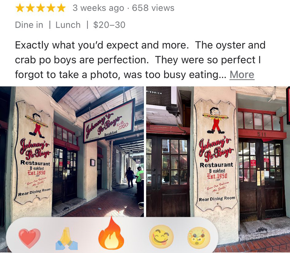 An image of a GBP showing emoji options for a restaurant review
