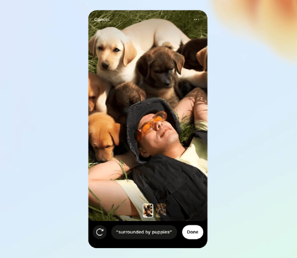 A gif from Meta highlighting it's background generation feature