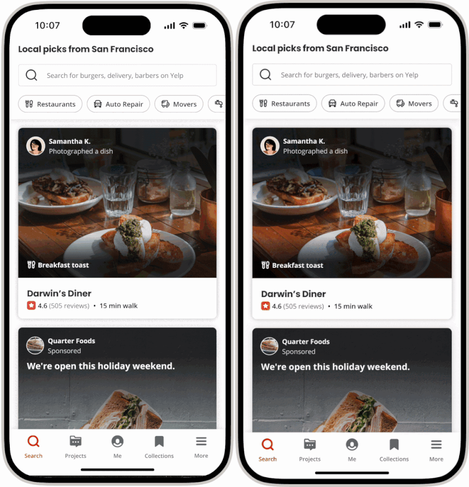 An image highlighting that Yelp’s new home feed emphasizes photo content