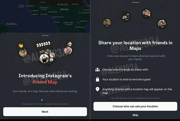 An example of what Instagram's friend map looks like