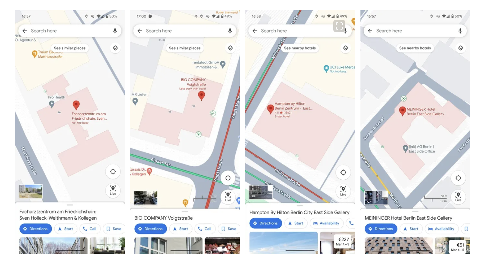 An example of Google Maps testing business entry points