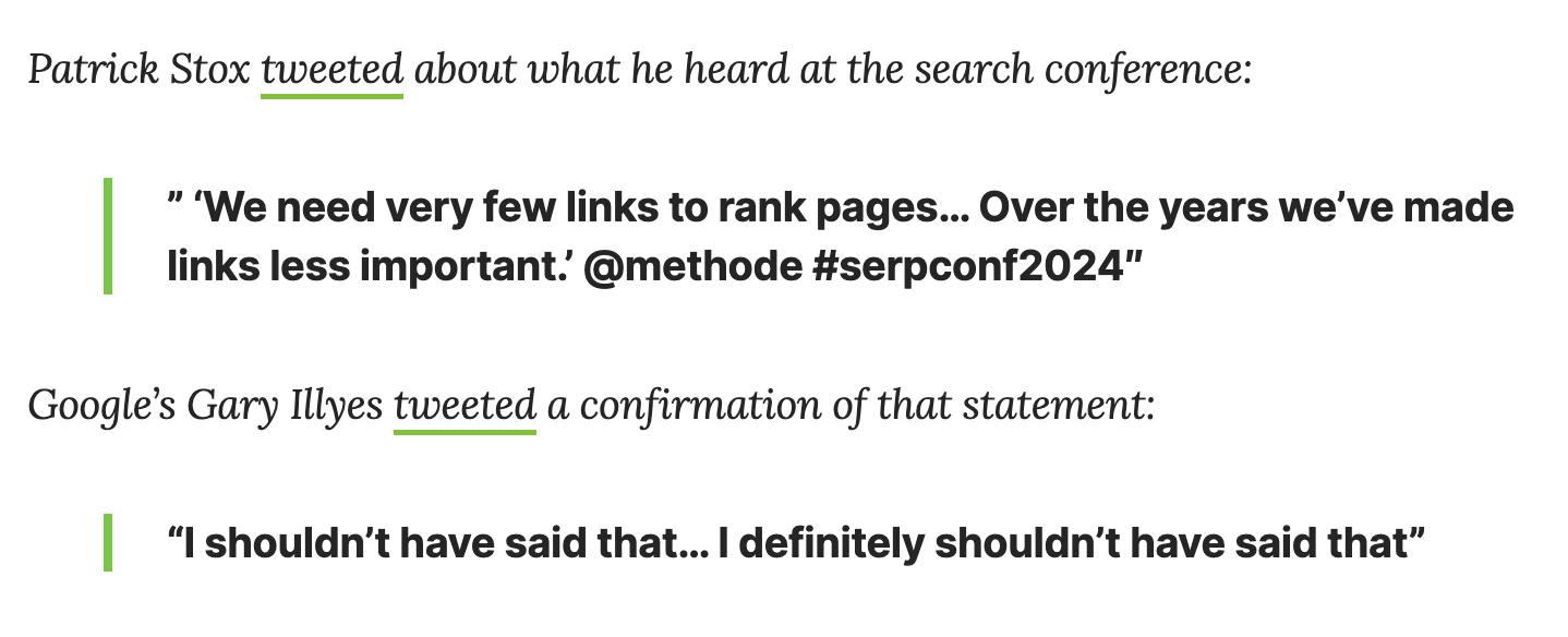 Screenshot of Tweet regarding do links matter from Search Engine Journal
